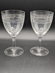 Set of 2 Vintage Needle Etched Crystal Goblets