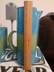 RARE Vintage 60′ MCM GREEN & BLUE Frosted Blendo Pitcher and Glass Set Ombré