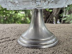 Vintage Crystal Clear Compote Stemmed Crystal Candy Dish Bowl Metal Base