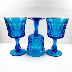 Noritake PERSPECTIVE BLUE Glass Goblet Wine Water Footed 6.5” Tall Vintage Set 3