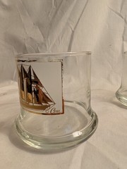 Vtg 4 Cera Schooner Sail Ship 22kt Gold Old Fashioned Rocks Glass Heavy Bottom