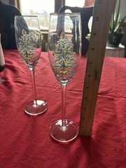 Spode Christmas Tree Champagne Flutes Gold Rimmed 10.25” Tall Set of 2 Glasses