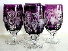 AJKA HUNGARY MARSALA AMETHYST CASED CUT TO CLEAR CRYSTAL ICED BEVERAGE Set of 4