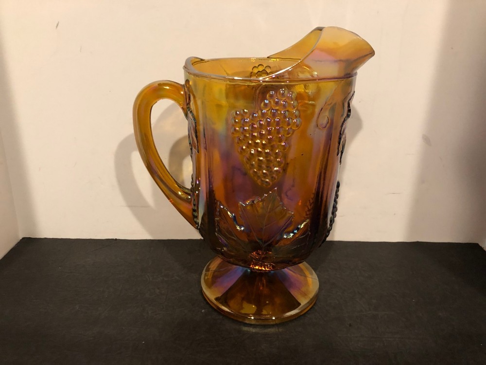 Colony Harvest Carnival Amber Glass Pedestal 64 Oz Footed Pitcher