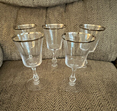 1960’s Lenox Crystal Eternal Platinum Trimmed goblets Mint! – 5 Glasses