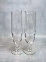 2) Libbey Glass Romance Champagne Flutes 9″ cut glass Heart shaped stem