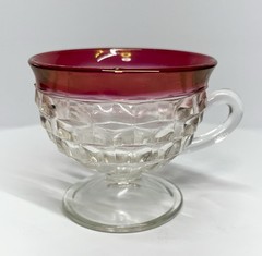 Vintage Indiana Glass Whitehall Cubist Ruby Red Punchbowl Set 12 Glasses Ladle