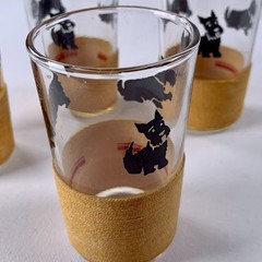 Federal Scottie Dog Juice Glasses w/ Threaded Base Set of 4 Vintage MCM