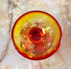 Vintage L.E. Smith Moon & Stars Ruby Red Amberina Goblets Set of 2 UV Glow