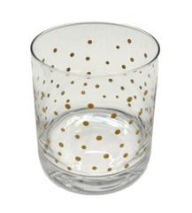 Contemporary Clear Glass Decanter & Two Old Fashion Glasses Gold Dots
