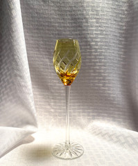 AJKA/DESIGN GUILD CORDIAL GLASS YELLOW CUT TO CLEAR CRYSTAL BOHEMIAN HUNGARY