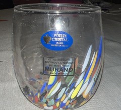 Murano Confetti Stemless (1) Wine Glass Hand Blown Italy New Art Deco