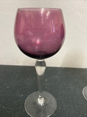 Cranberry pink glass vintage Victorian antique prism stem wine glass goblet 19cm