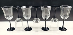 7) Luminarc Octime Black Water Goblets Set Elegant Octagonal Stemware France Lot
