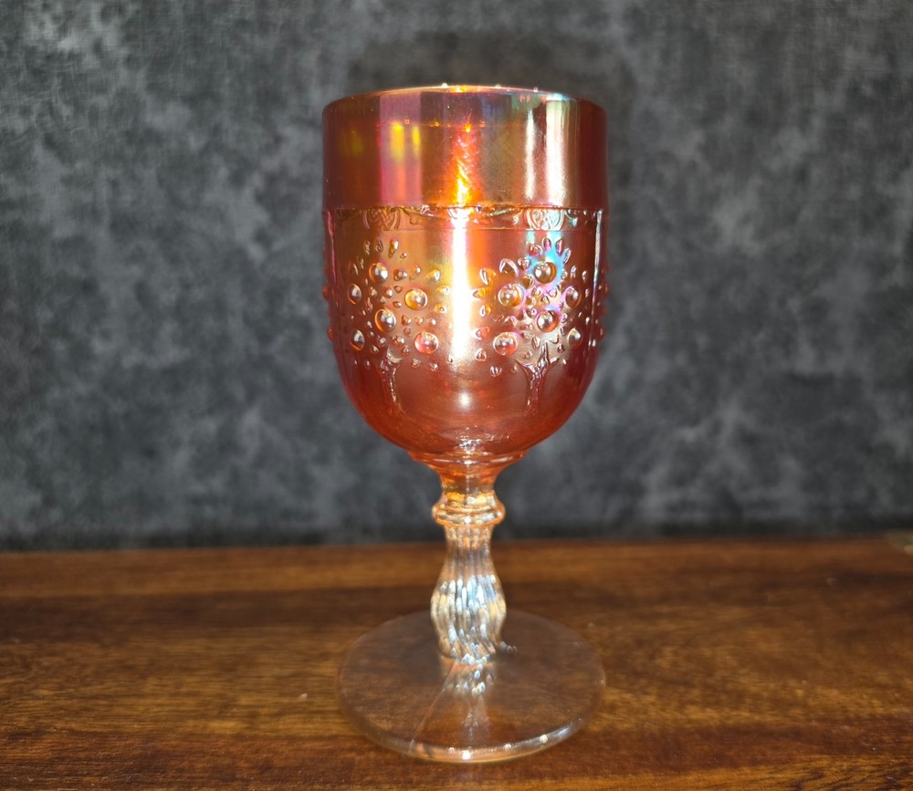 Vintage Fenton Marigold Carnival Glass Orange Tree Wine Goblet Art Glass