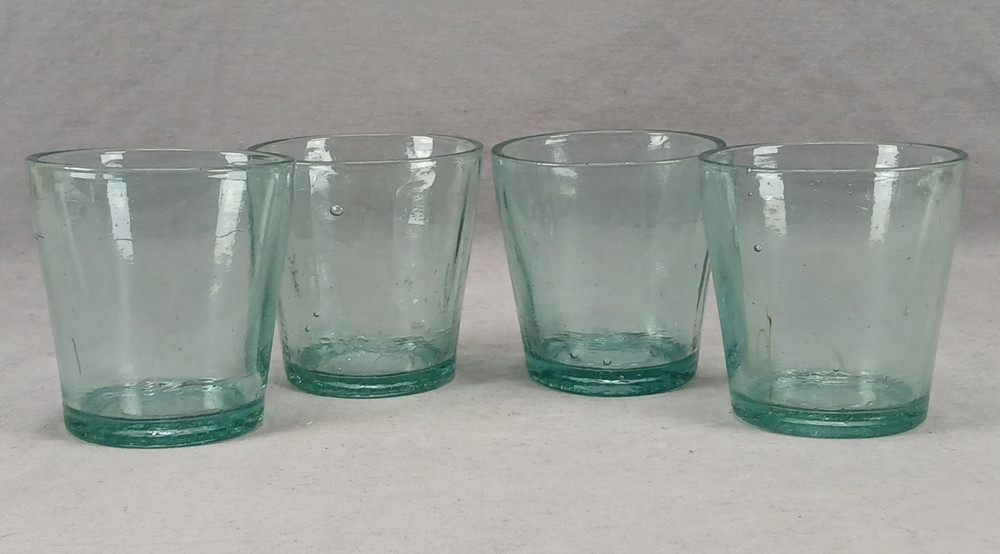 Set of 4 19th Century Mid Atlantic or New Jersey Aqua Press Molded Tumblers