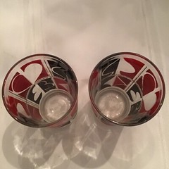 Set of 2 Vintage Colony Highball Glasses Poker Playing Cards Black Red Gold 5.5”