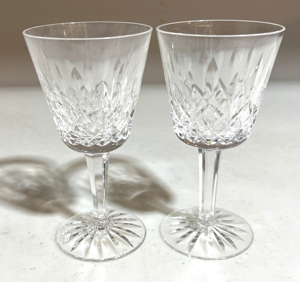 Waterford Crystal Lismore Claret Wine Goblets Glasses Stems Vintage Pair 5 7/8″