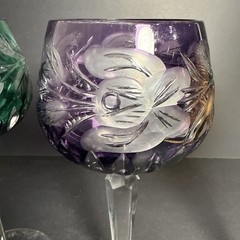 VTG Multicolored Cut To Clear Crystal Bohemian Hock Glasses Set/4