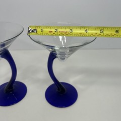 Libbey Set Of 2 Bravura Cobalt Blue Stem Martini Glasses Curved Modern