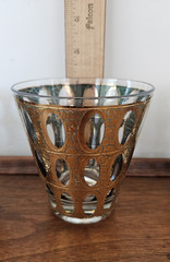4 Culver Pisa Rocks Glasses MCM Double Old Fashioned 22k Gold Crackle Green READ