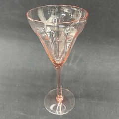 Vintage Pink Ribbed Glass Goblet , 7 7/8” Tall, Depression Glass / Art Deco