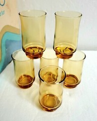 Vintage Anchor Hocking ESPRIT Honey Gold 6 Oz Juice Glasses Tumblers – Set of 6