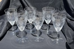 Heisey Pied Piper Etched Crystal Water Goblet Set of Six, 1 Has A Chip On Top