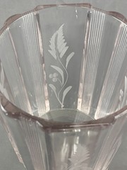 Antique Adams & Co. (1882) Clear Ribbon (Pink-Tinged) Footed Etched Goblet