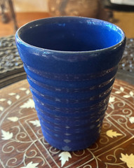 Vintage Bauer Pottery Ceramic Blue 12 oz Tumbler Ring Ware 3 1/2″ Hi Rim Chips