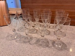 GEORGES MATHIEU SIGNED RARE WINE/ WATER GLASSES RAISED GOLD DOTS SET of 12