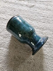 Mid Modern Studio Art Pewabic Style Goblet Drip Green Glaze Thick Mold