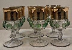 EAPG Adams US Glass XLCR Excelsior Kings Crown Flash Green Thumbprint Goblet X6