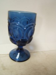L E Smith Moon and Star Cobalt Goblet Trimold 5 7/8″ Tall Excellent Condition