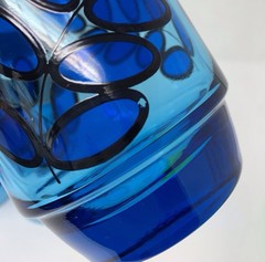 Set of 4 Vtg J Wm Hale Cobalt Blue Leaf High Ball Tumbler Glasses 14oz Stackable