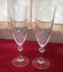 Set Of 2 Royal Crystal Rock LINEA GALA Champagne Glasses 7-3/4″ Barware Vintage