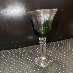 Vintage Pier 1 Imports Blue & Green Flame Hand Blown Glass Goblet 8.5 in.