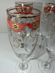 Vintage Set Of 4 Gold Trimmed Crystal Stemmed Wine Glass Intricate Design Rare