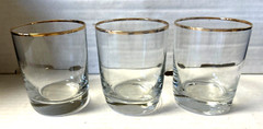 3 Vintage Clear w/Gold Rim Weighted Low Ball Whiskey Glasses