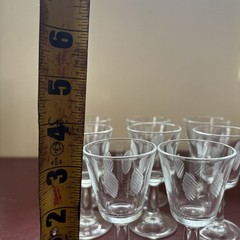 Vintage 3.5” Etched Stemmed Liqueur Glasses “ripple Chip” Design Set Of 8 France