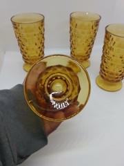 Set Of 4 Vtg. Indiana Glass American Whitehall Amber Gold Cube Tumblers