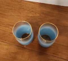 Vintage BLENDO Lot of 2 5″ Blue Frosted Tumbler Glasses MCM