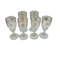 VTG Libbey Frosted Gold Leaf Cordial Stemmed Glasses 4-oz 5 3/8″ Tall Set of 6