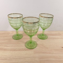 Anchor Hocking Block Optic Pattern 6″ Gold Rimmed UV Uranium Wine Glass Set of 3
