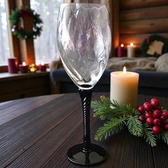 Vintage Optic Panel Twisted Stem Wine Glass Black Champagne Flute Hand Blown