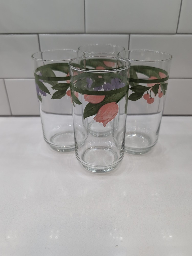 Pfaltzgraff Garden Party Impressions 5 5/8” Glass Tumbler Set of 4 Tulips