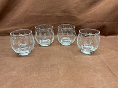 Set (4) Vtg Etched Design Wine 3” Glasses~Rocks~Barware~MCM~Elegance