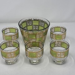 Vtg 6 Pc MCM CULVER Prado 22K Gold (5) Low Ball Footed Glasses & (1) Ice Bucket