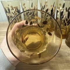 Vintage Retro tumbler lot of 6 super design slight taper Cattails and flowers Z2