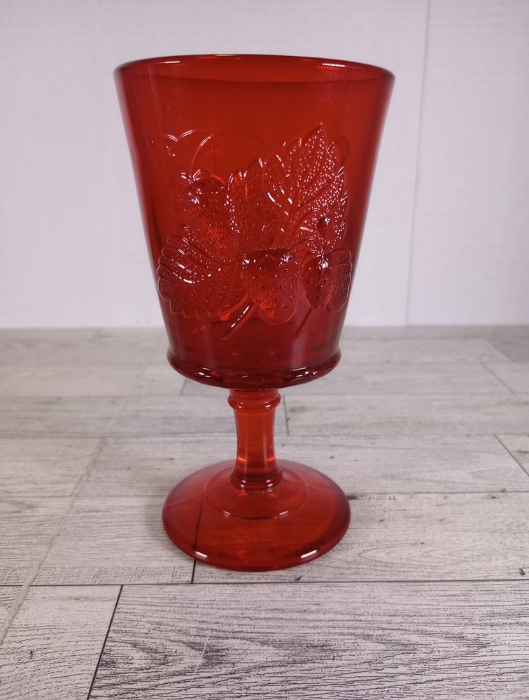 Vtg L.G. WRIGHT GLASS «STRAWBERRY & CURRANT RUBY» RED WATER GOBLET 6-1/2″